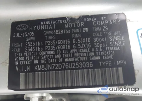 2006 Hyundai Tucson Gls/Limited z USA, uszkodzony, nr VIN KM8JN72D76U253036